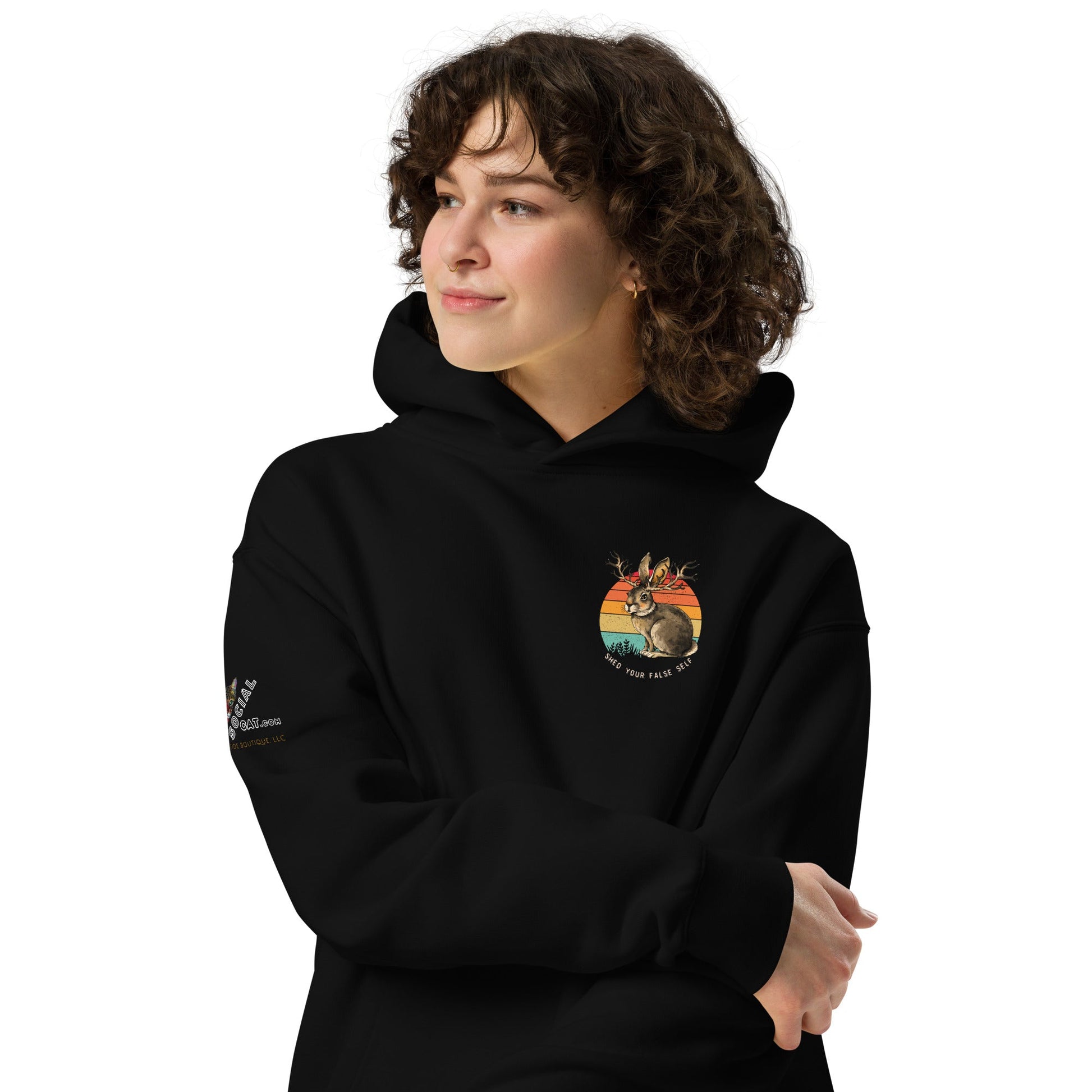 Shed Your False Self Unisex Plush Hoodie - My Social Cat Bonafide Boutique LLCShed Your False Self Unisex Plush HoodieHooded sweatshirtMy Social Cat Bonafide Boutique LLCPine GreenSbunnyfalse