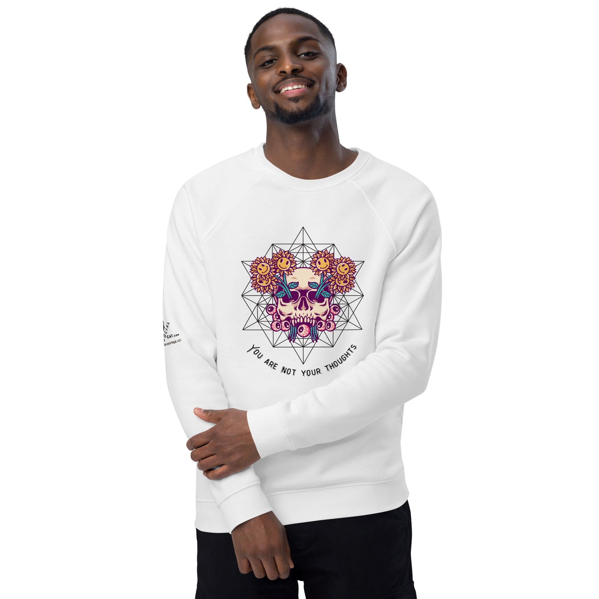 Skull Flowers Thoughts Plush Organic Sweatshirt - My Social Cat Bonafide Boutique LLCSkull Flowers Thoughts Plush Organic SweatshirtSweatshirtMy Social Cat Bonafide Boutique LLCWhiteXSplushpremium