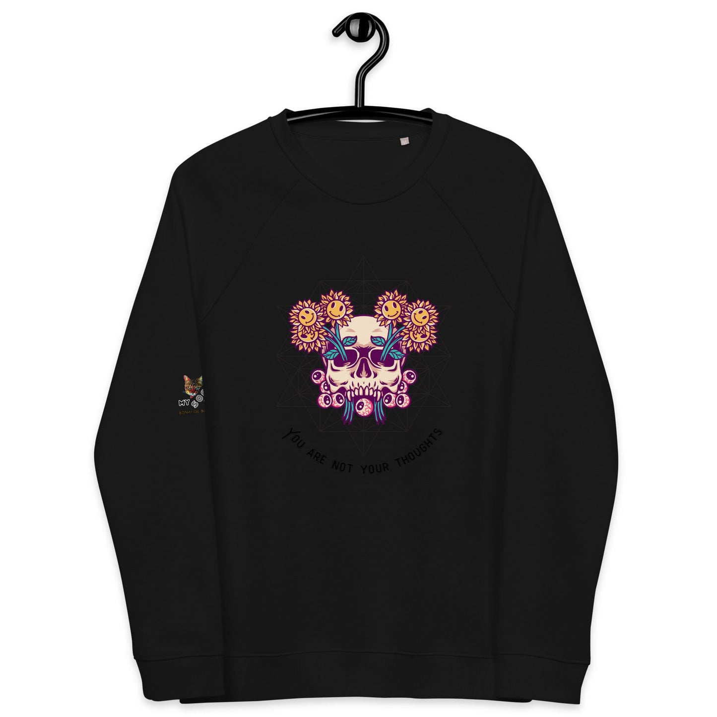 Skull Flowers Thoughts Plush Organic Sweatshirt - My Social Cat Bonafide Boutique LLCSkull Flowers Thoughts Plush Organic SweatshirtSweatshirtMy Social Cat Bonafide Boutique LLCBlackXSplushpremium