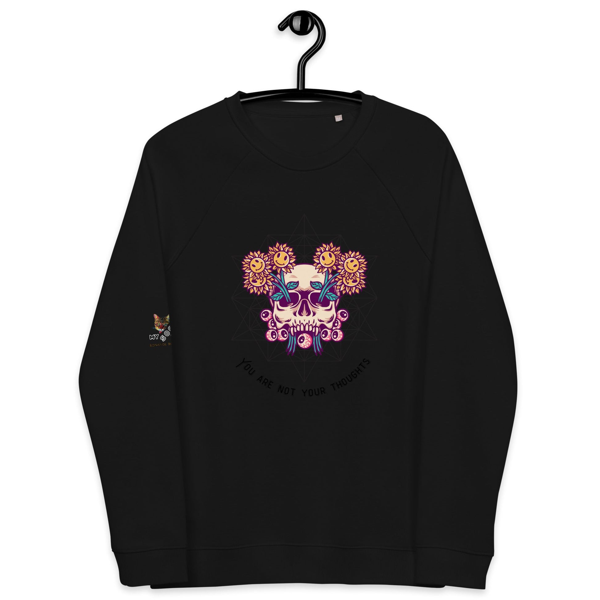 Skull Flowers Thoughts Plush Organic Sweatshirt - My Social Cat Bonafide Boutique LLCSkull Flowers Thoughts Plush Organic SweatshirtSweatshirtMy Social Cat Bonafide Boutique LLCBlackXSplushpremium