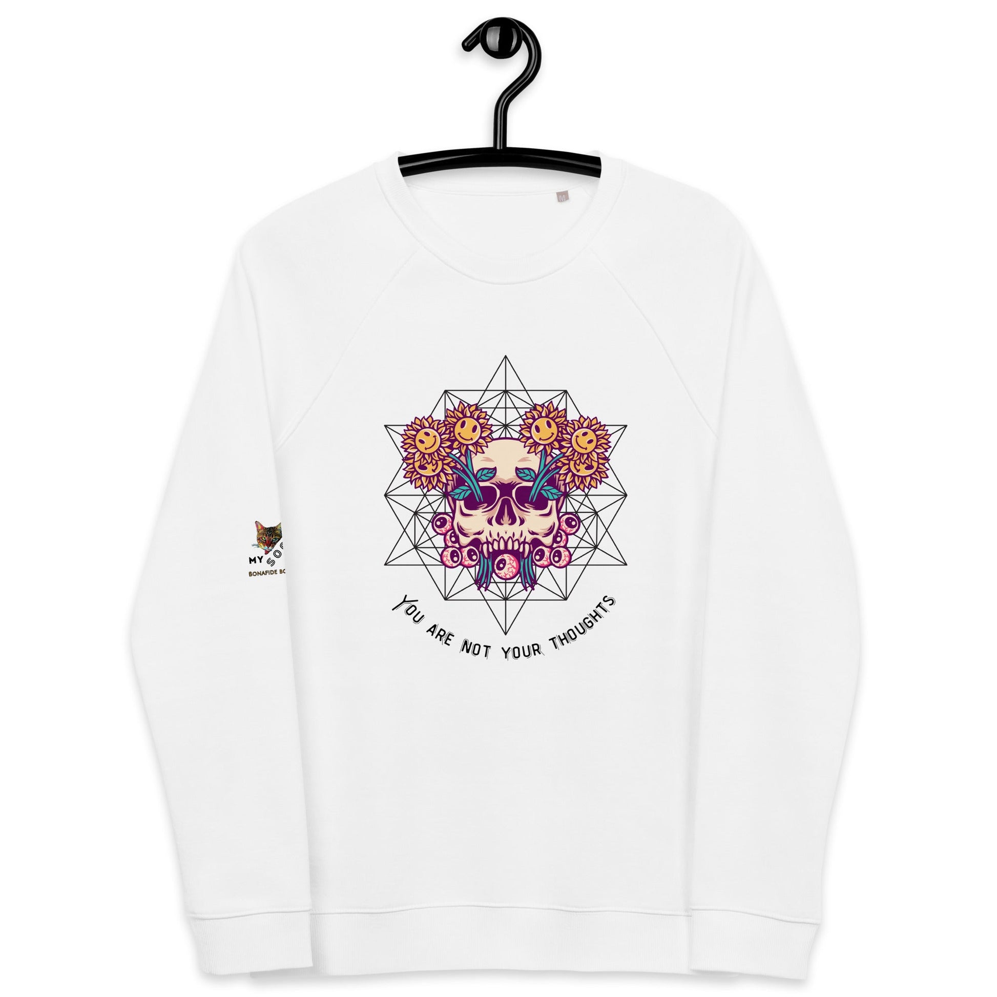 Skull Flowers Thoughts Plush Organic Sweatshirt - My Social Cat Bonafide Boutique LLCSkull Flowers Thoughts Plush Organic SweatshirtSweatshirtMy Social Cat Bonafide Boutique LLCWhiteXSplushpremium