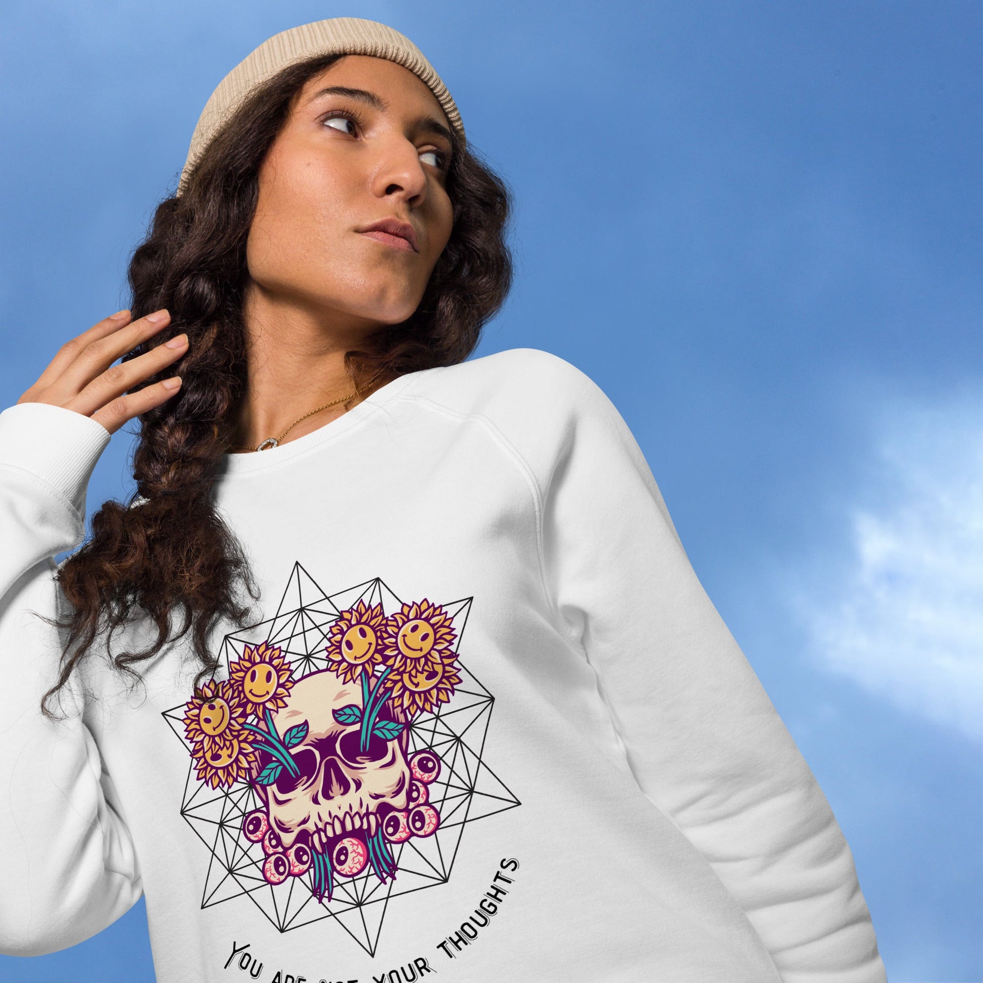 Skull Flowers Thoughts Plush Organic Sweatshirt - My Social Cat Bonafide Boutique LLCSkull Flowers Thoughts Plush Organic SweatshirtSweatshirtMy Social Cat Bonafide Boutique LLCWhiteXSplushpremium