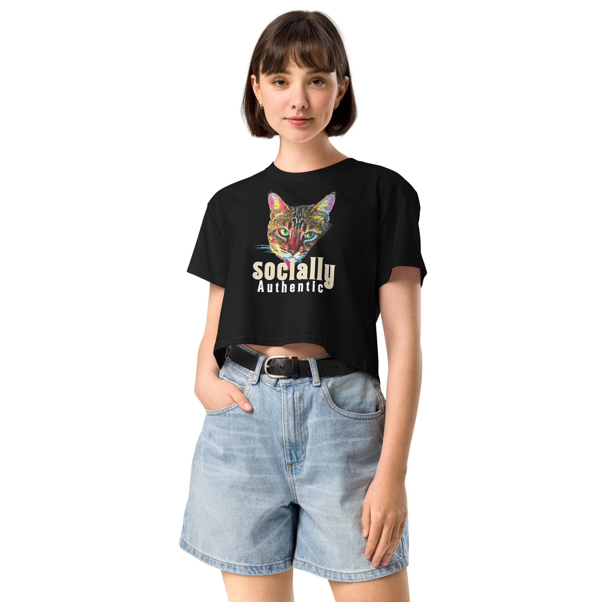 Socially Authentic Women’s Crop Top - My Social Cat Bonafide Boutique LLCSocially Authentic Women’s Crop Topcrop topMy Social Cat Bonafide Boutique LLCBlackXSauthenticcat
