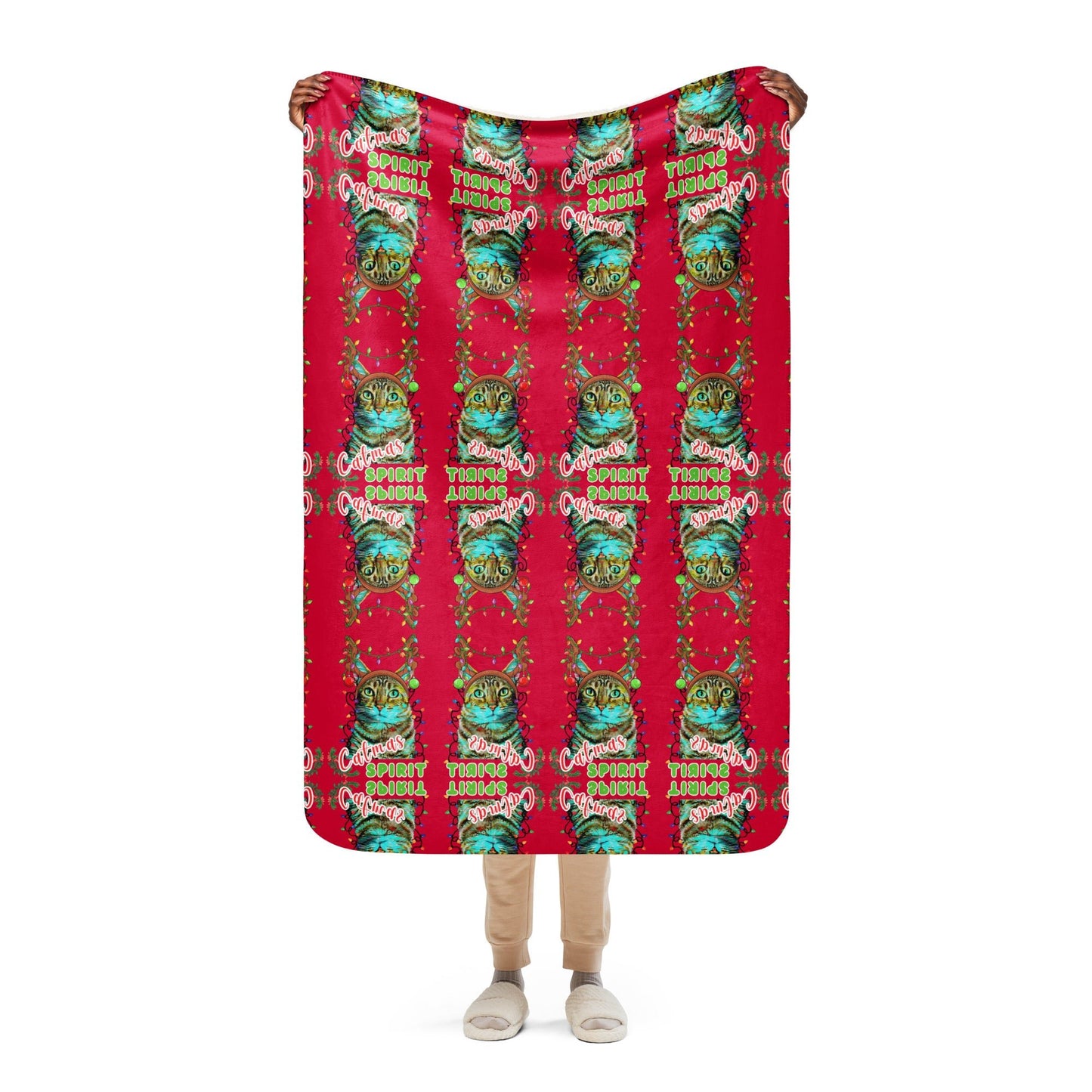 Catmas Spirit Mosaic Sherpa Blanket
