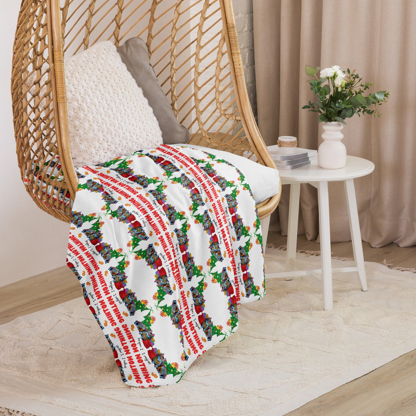 sherpa blanket on swing chair, mosaic