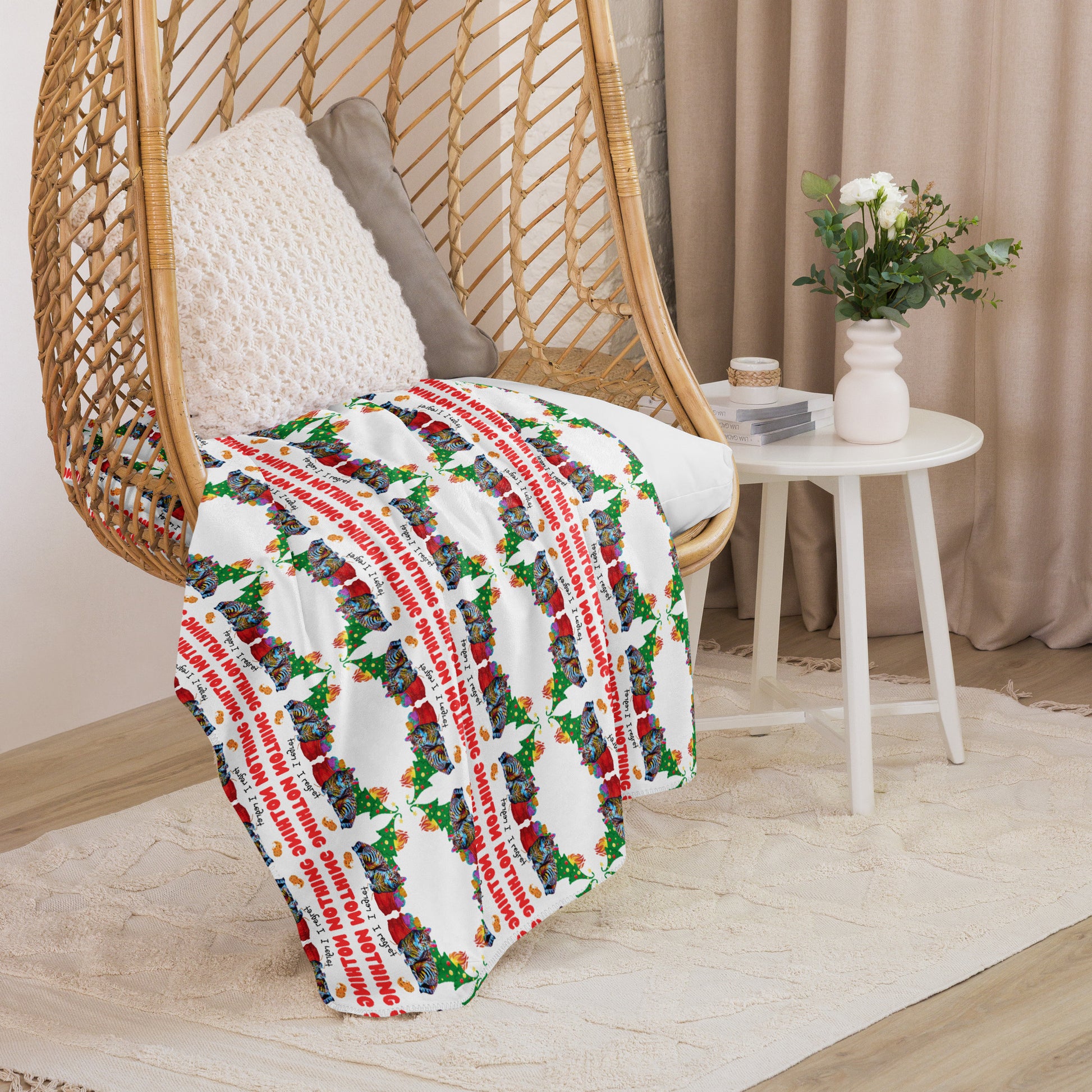 sherpa blanket on swing chair, mosaic