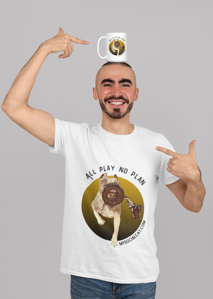 t-shirt mockup of a bearded man with a 15-oz mug over his head