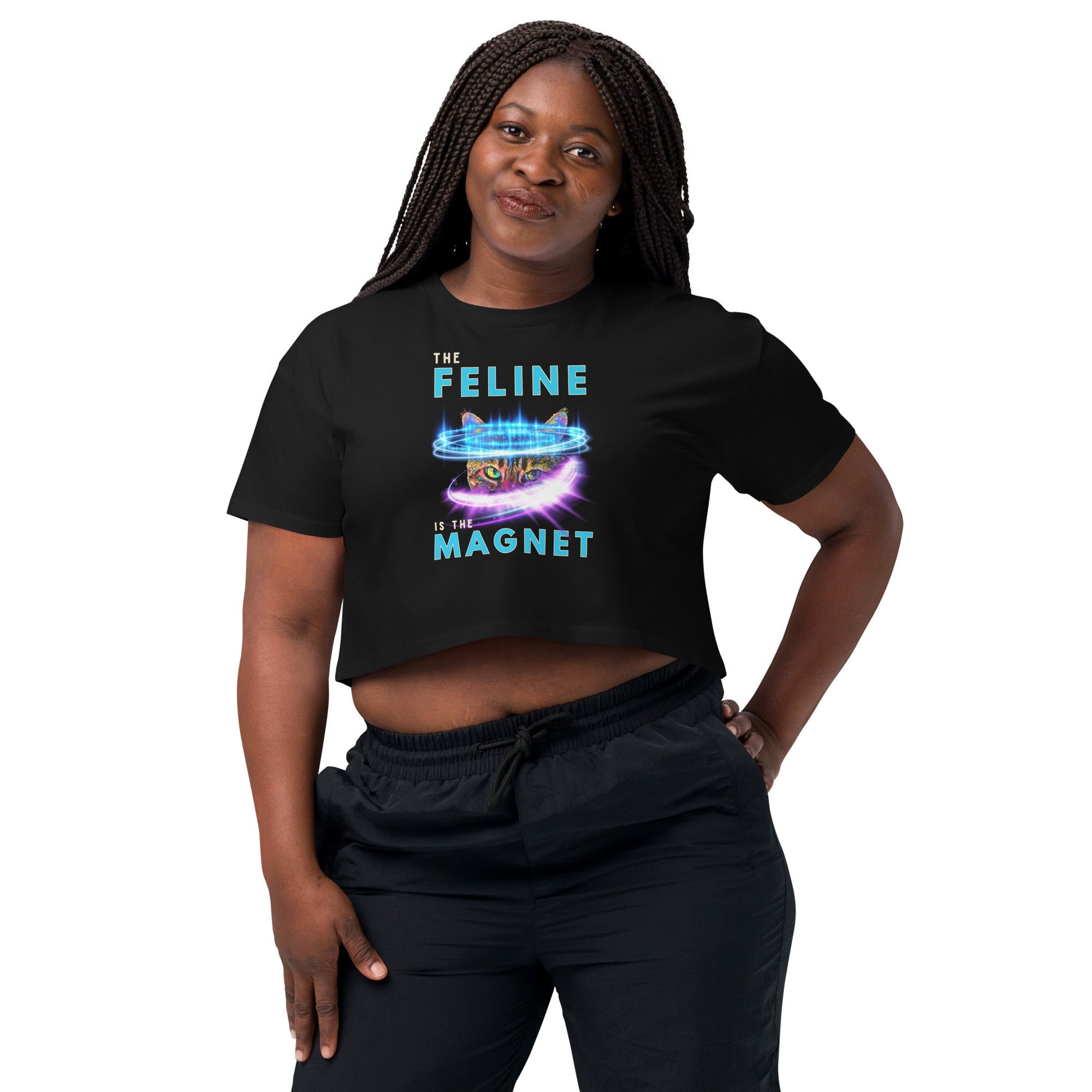 The Feline is the Magnet Women’s Crop Top - My Social Cat Bonafide Boutique LLCThe Feline is the Magnet Women’s Crop TopT-shirtMy Social Cat Bonafide Boutique LLCBlackScropfeeling