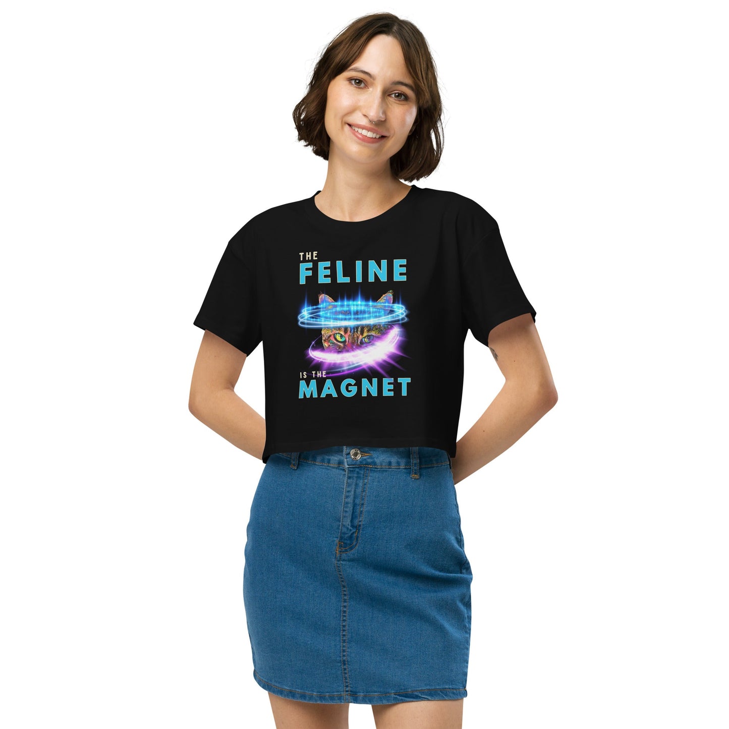 The Feline is the Magnet Women’s Crop Top - My Social Cat Bonafide Boutique LLCThe Feline is the Magnet Women’s Crop TopT-shirtMy Social Cat Bonafide Boutique LLCBlackScropfeeling