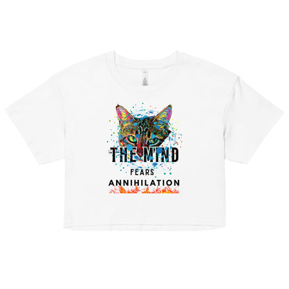 The Mind Fears Annihilation Women’s crop top - My Social Cat Bonafide Boutique LLCThe Mind Fears Annihilation Women’s crop topcrop topMy Social Cat Bonafide Boutique LLCWhiteXSannihilationcat