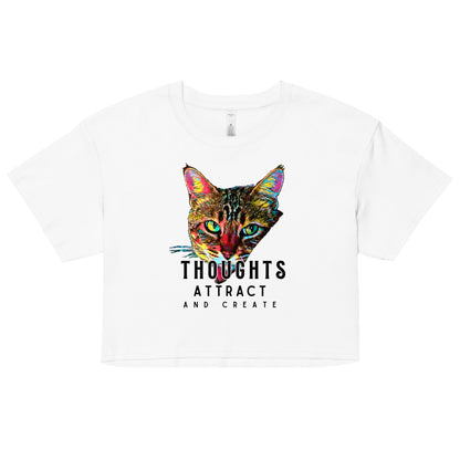 Thoughts Attract & Create Women’s crop top - My Social Cat Bonafide Boutique LLCThoughts Attract & Create Women’s crop topMy Social Cat Bonafide Boutique LLCWhiteXSattractcat