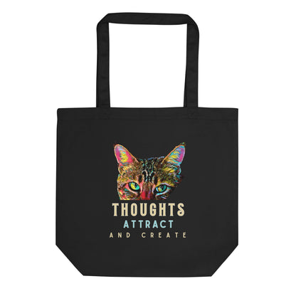 Thoughts Attract and Create Eco Organic Cotton Tote Bag - My Social Cat Bonafide Boutique LLC   