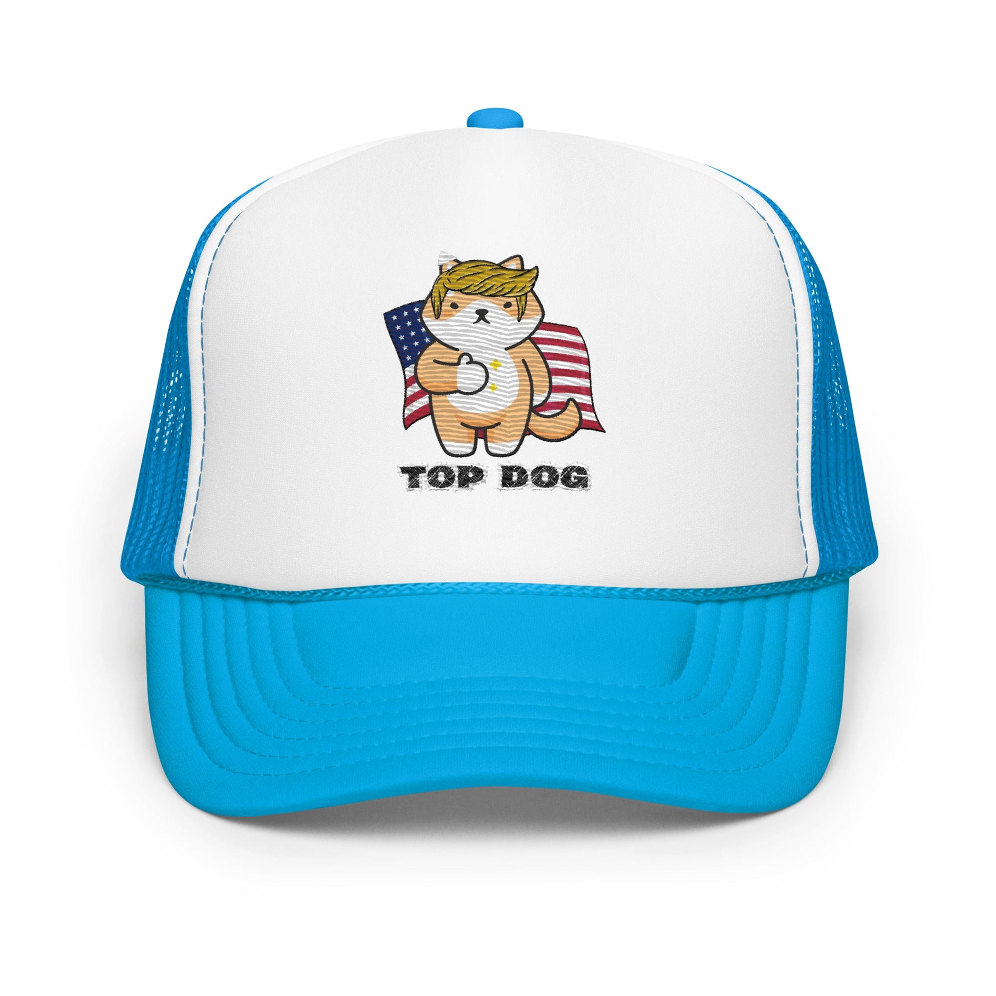 Top Dog Embroidered Foam Trucker Hat - My Social Cat Bonafide Boutique LLCTop Dog Embroidered Foam Trucker HatHatMy Social Cat Bonafide Boutique LLCBlue / White / Bluedogfoam