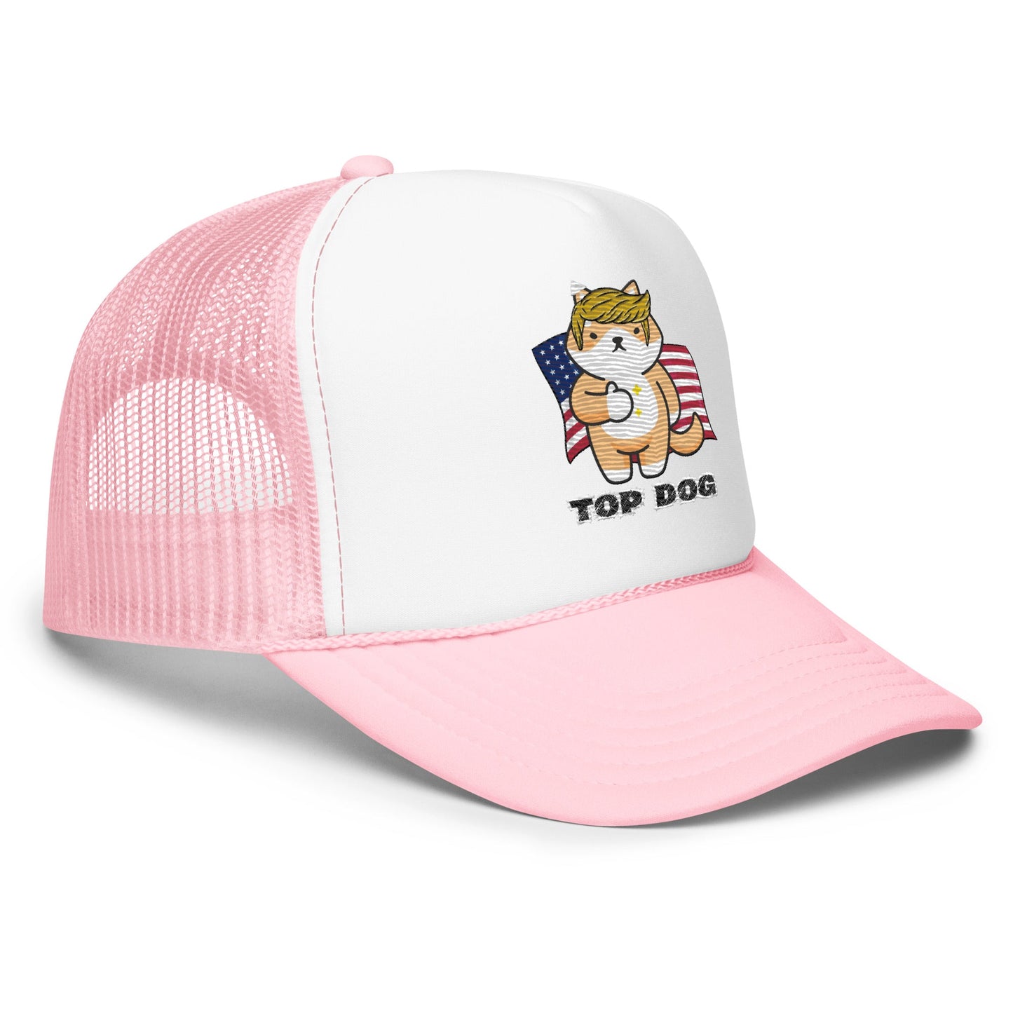 Top Dog Embroidered Foam Trucker Hat - My Social Cat Bonafide Boutique LLCTop Dog Embroidered Foam Trucker HatHatMy Social Cat Bonafide Boutique LLCLight Pink / White / Light Pinkdogfoam