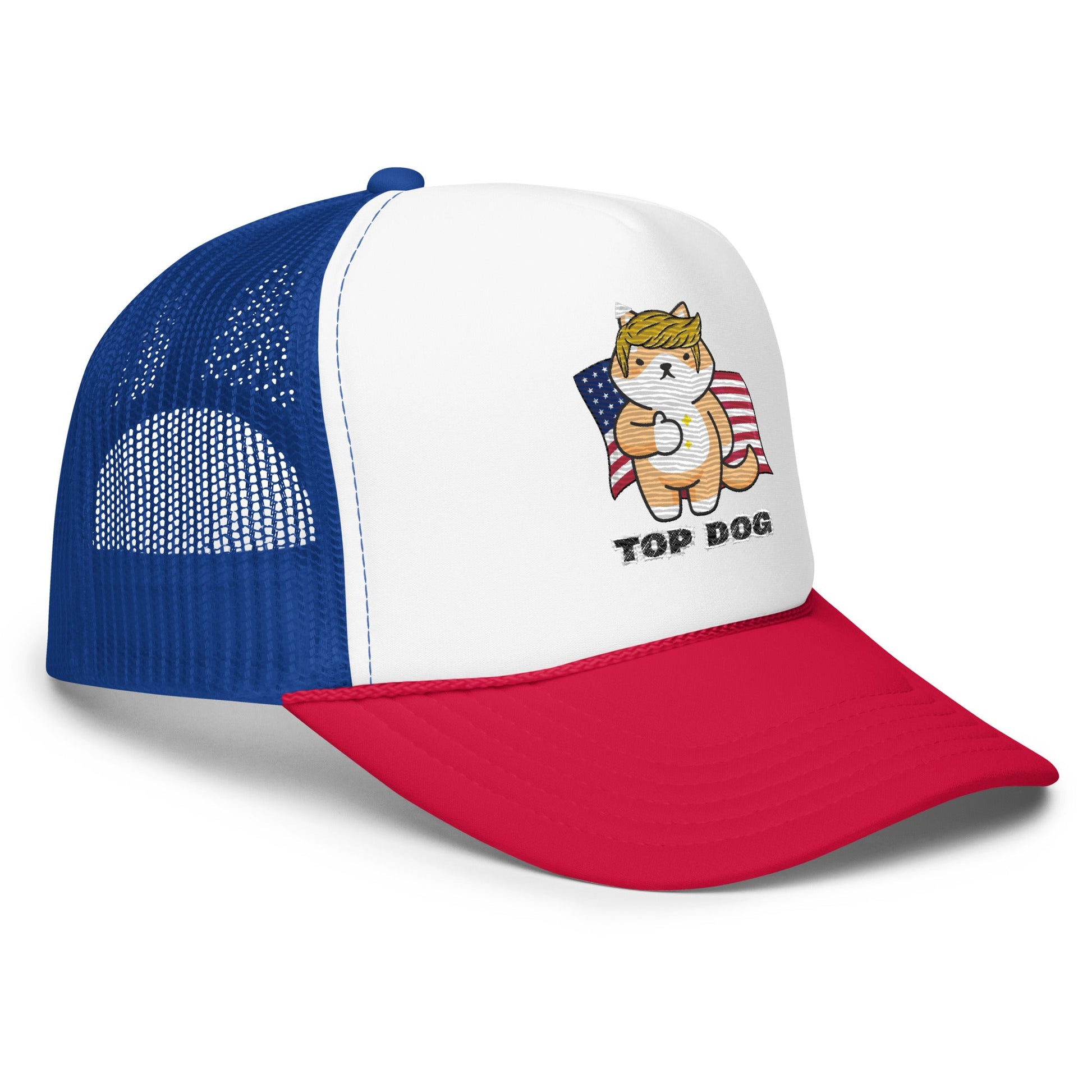 Top Dog Embroidered Foam Trucker Hat - My Social Cat Bonafide Boutique LLCTop Dog Embroidered Foam Trucker HatHatMy Social Cat Bonafide Boutique LLCWhite / Royal / Reddogfoam