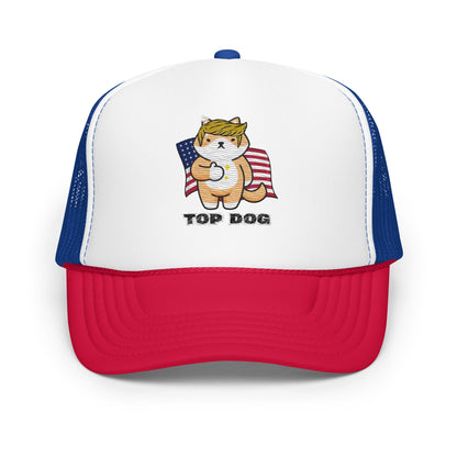Top Dog Embroidered Foam Trucker Hat - My Social Cat Bonafide Boutique LLCTop Dog Embroidered Foam Trucker HatHatMy Social Cat Bonafide Boutique LLCWhite / Royal / Reddogfoam