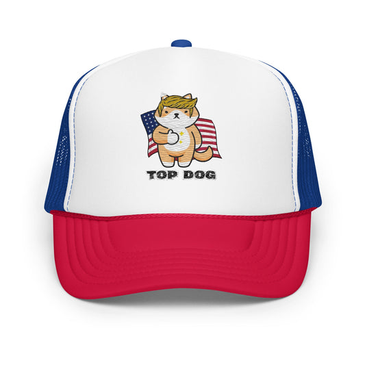 Top Dog Embroidered Foam Trucker Hat - My Social Cat Bonafide Boutique LLCTop Dog Embroidered Foam Trucker HatHatMy Social Cat Bonafide Boutique LLCWhite / Royal / Reddogfoam