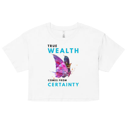 True Wealth Comes From Certainty Women’s Crop Top - My Social Cat Bonafide Boutique LLCTrue Wealth Comes From Certainty Women’s Crop TopT-shirtMy Social Cat Bonafide Boutique LLCWhiteXScertaintycrop