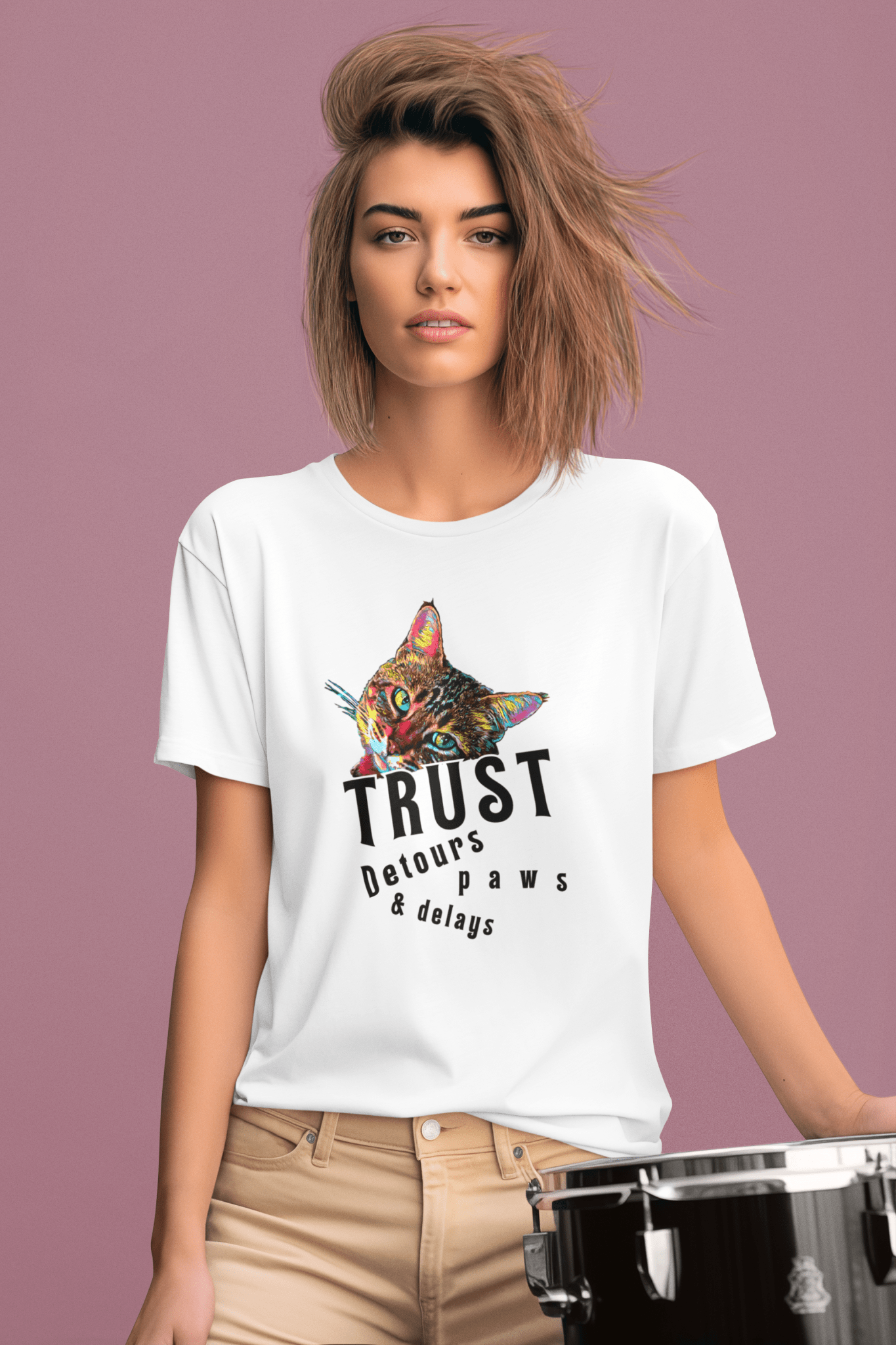 Trust Detours Paws & Delays Unisex Premium Combed Cotton Tee - My Social Cat Bonafide Boutique LLC  