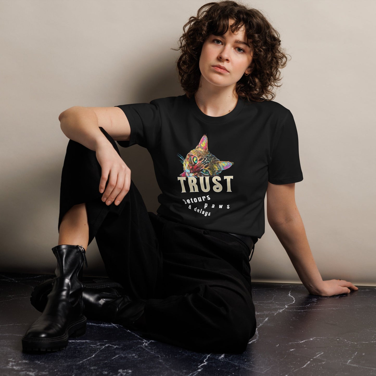 Trust Detours Paws & Delays Unisex Premium Combed Cotton Tee - My Social Cat Bonafide Boutique LLC  