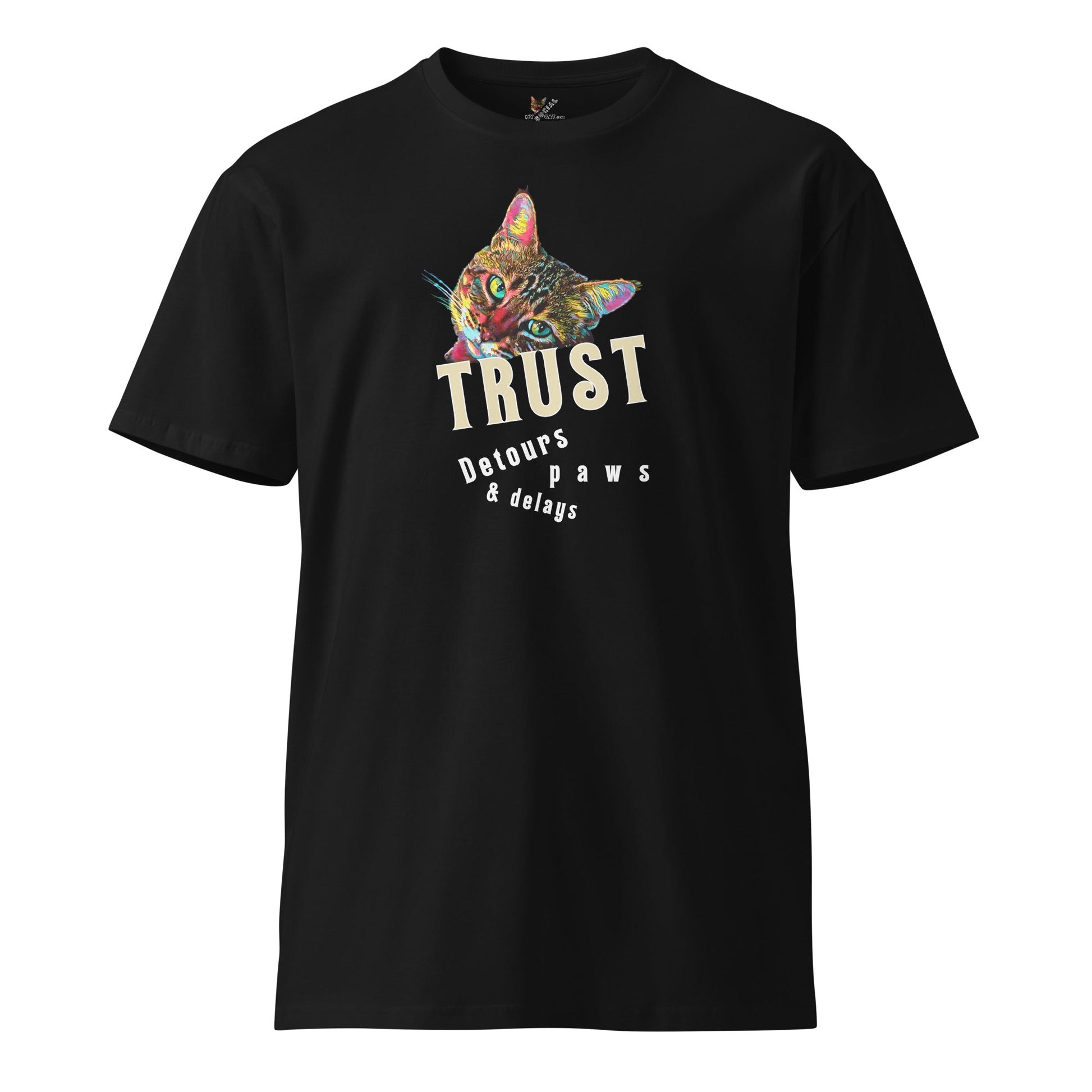 Trust Detours Paws & Delays Unisex Premium Combed Cotton Tee - My Social Cat Bonafide Boutique LLC  