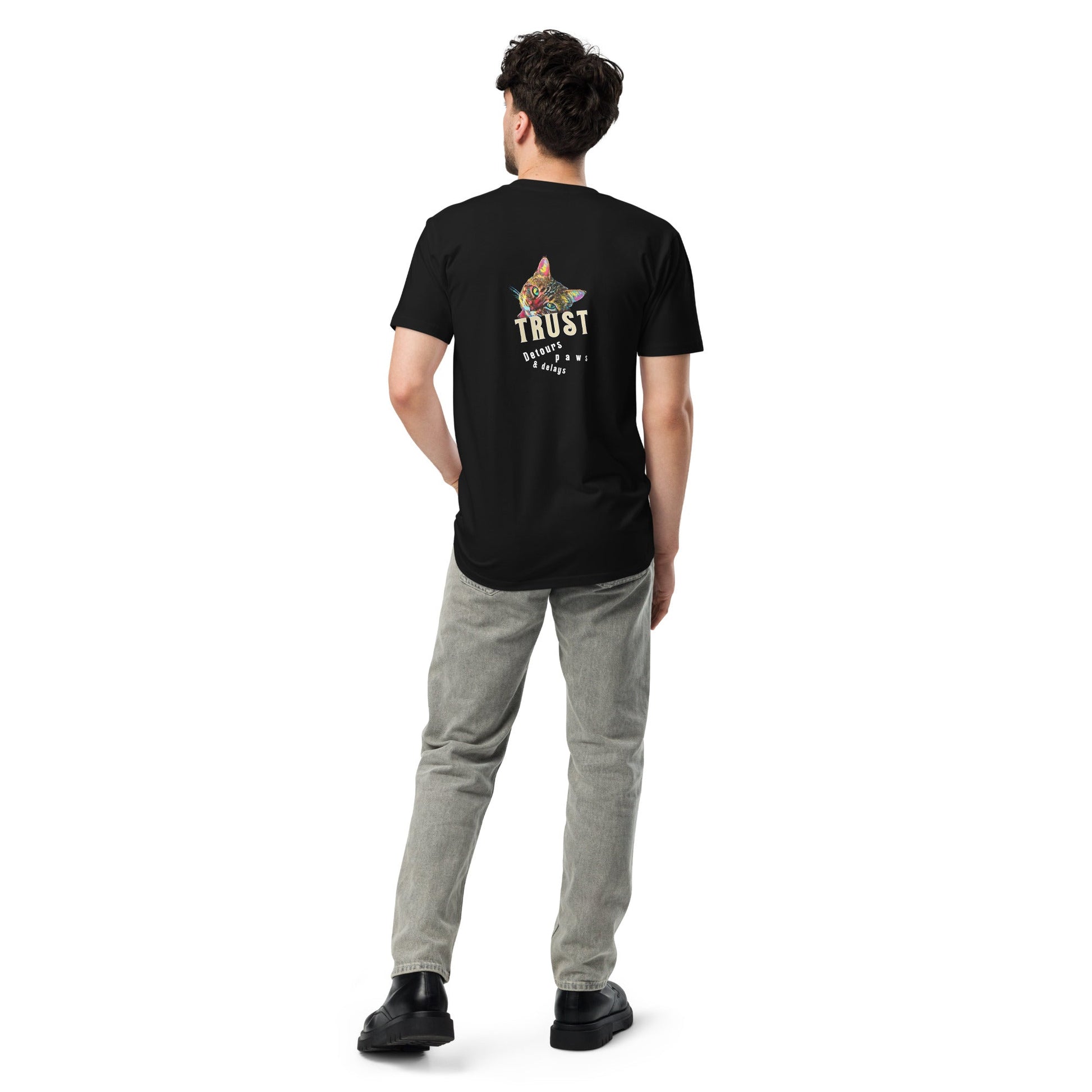 Trust Detours Paws & Delays Unisex Premium Combed Cotton Tee - My Social Cat Bonafide Boutique LLC  