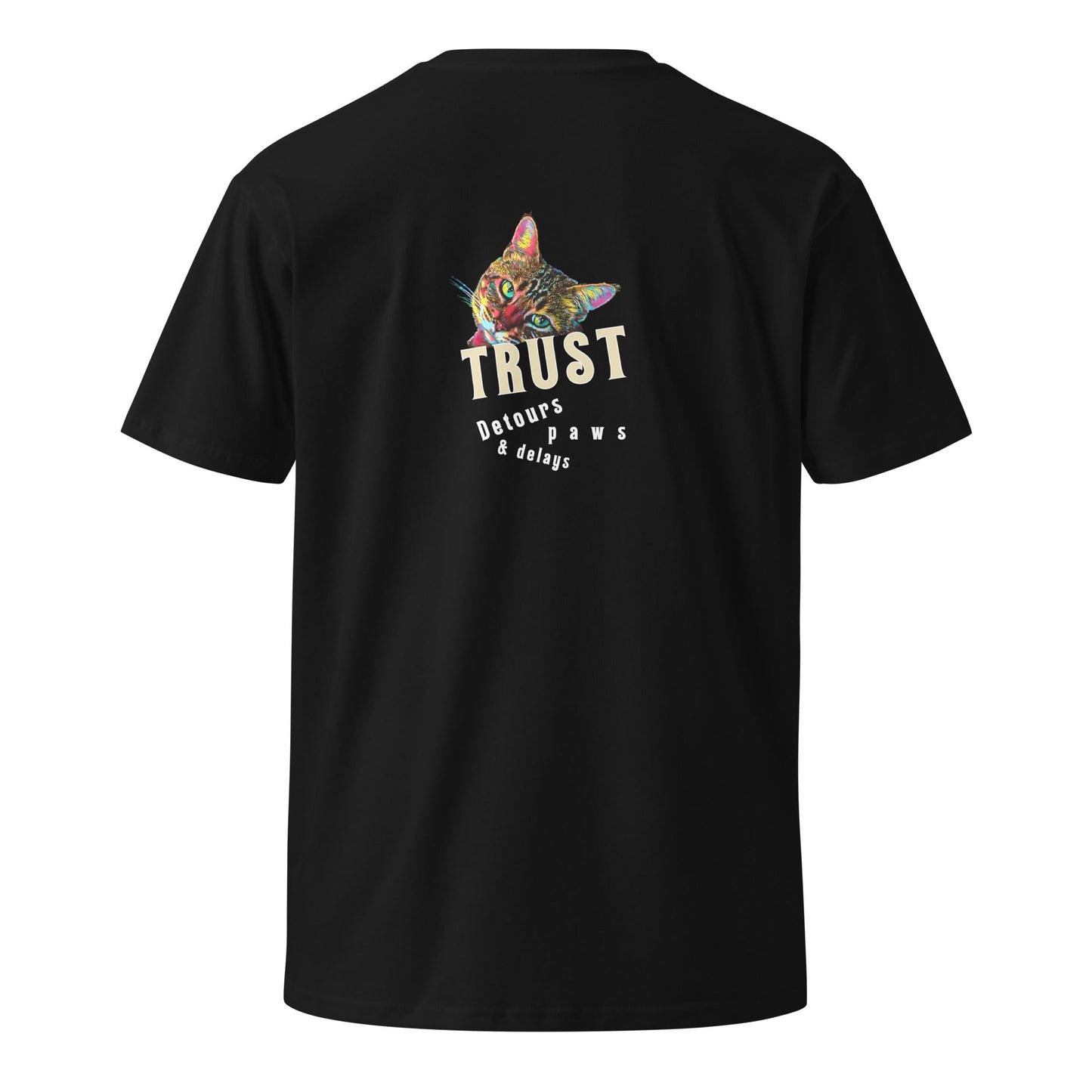 Trust Detours Paws & Delays Unisex Premium Combed Cotton Tee - My Social Cat Bonafide Boutique LLC  