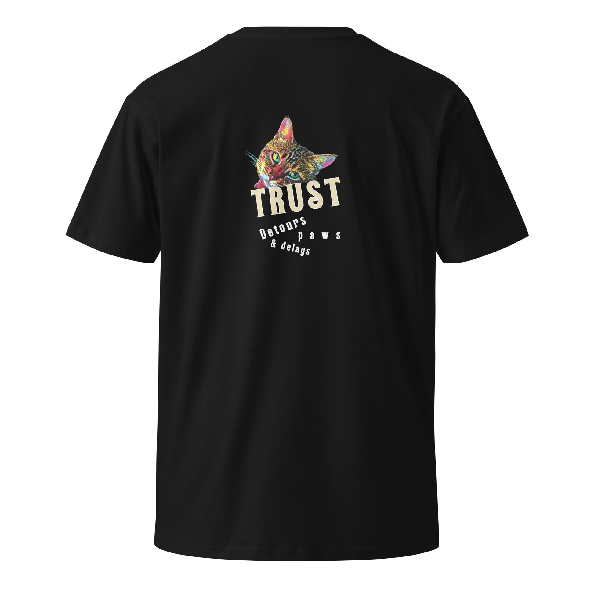 Trust Detours Paws & Delays Unisex Premium Combed Cotton Tee - My Social Cat Bonafide Boutique LLC  