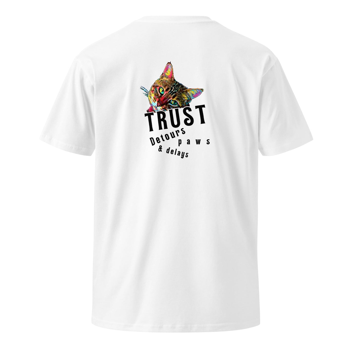 Trust Detours Paws & Delays Unisex Premium Combed Cotton Tee - My Social Cat Bonafide Boutique LLC  