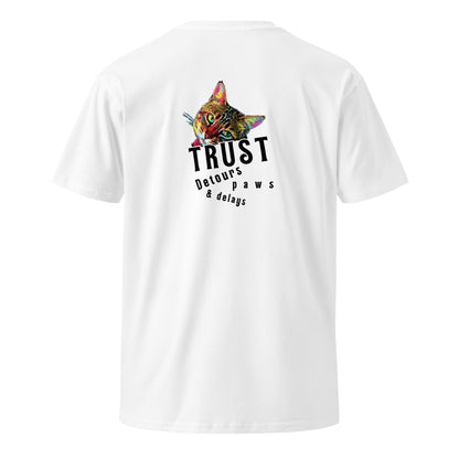 Trust Detours Paws & Delays Unisex Premium Combed Cotton Tee - My Social Cat Bonafide Boutique LLC  