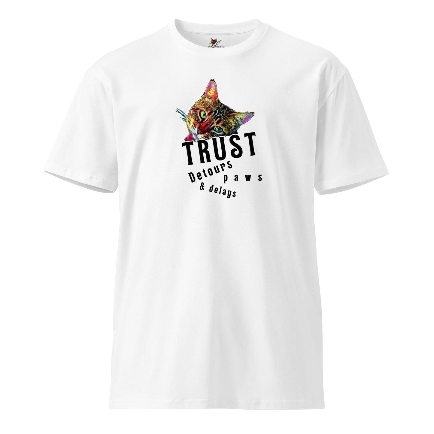 Trust Detours Paws & Delays Unisex Premium Combed Cotton Tee - My Social Cat Bonafide Boutique LLC  