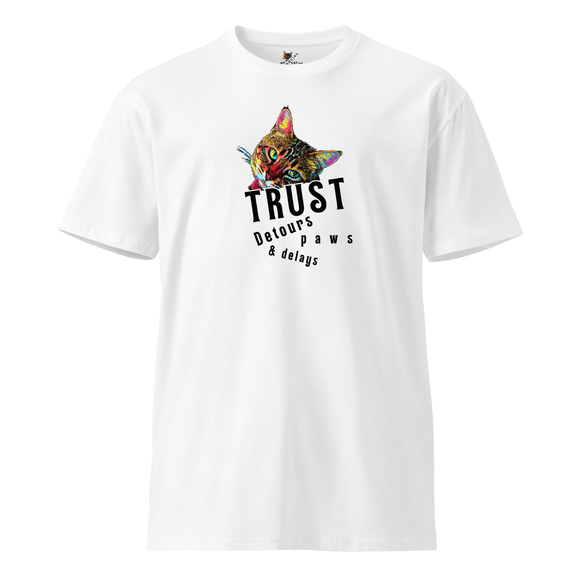 Trust Detours Paws & Delays Unisex Premium Combed Cotton Tee - My Social Cat Bonafide Boutique LLC  
