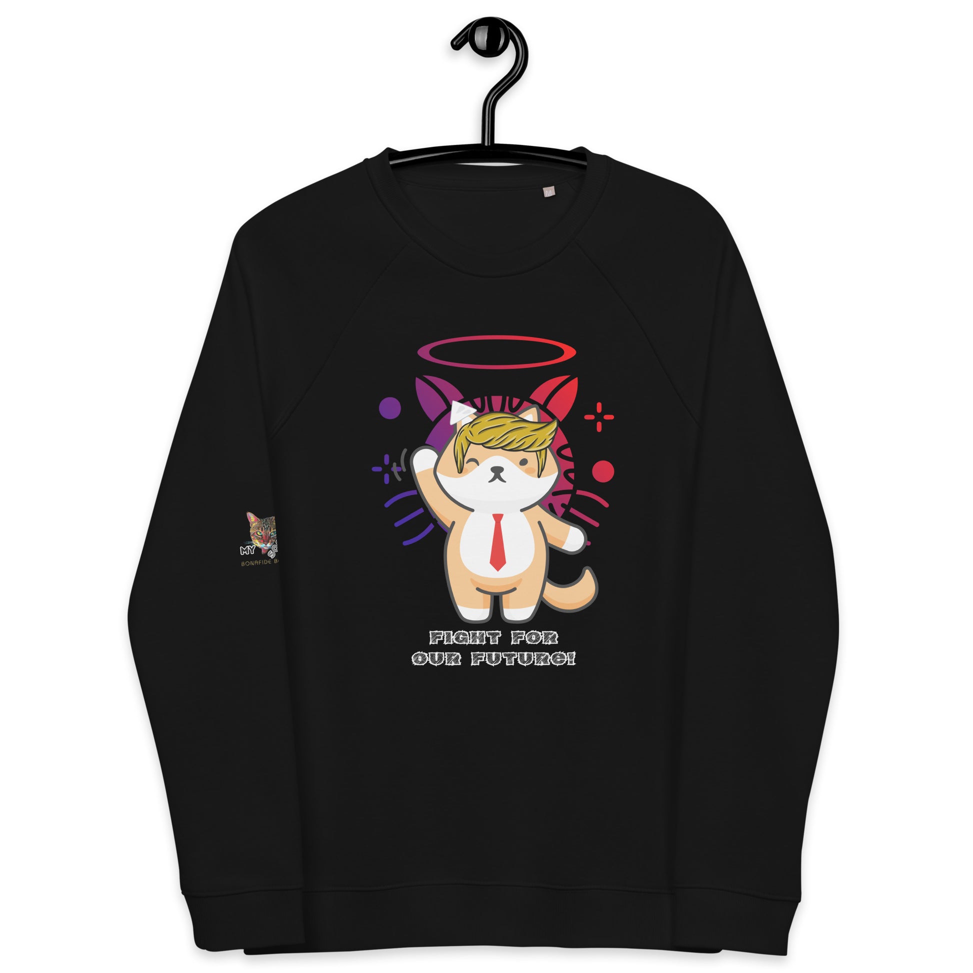 unisex organic sweatshirt black trump cat design fight for our future