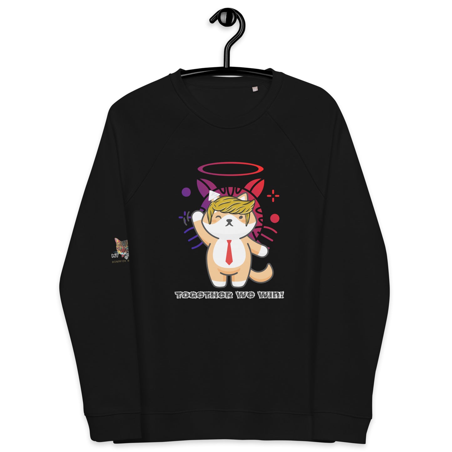 unisex-organic-raglan-sweatshirt-black-front-66a17e99a3730 trump top dog together we win