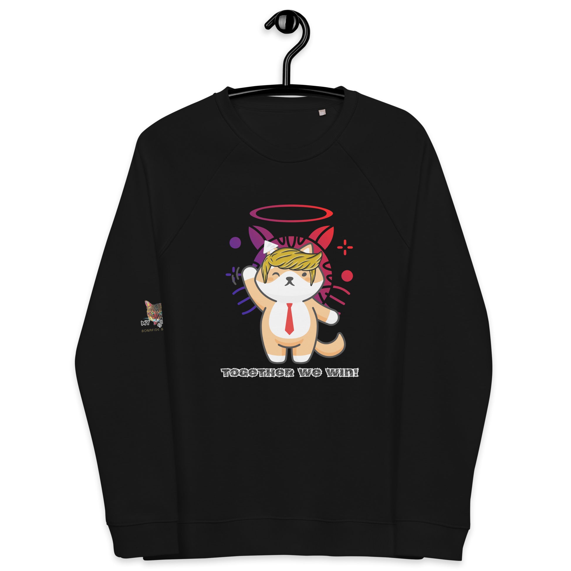 unisex-organic-raglan-sweatshirt-black-front-66a17e99a3730 trump top dog together we win