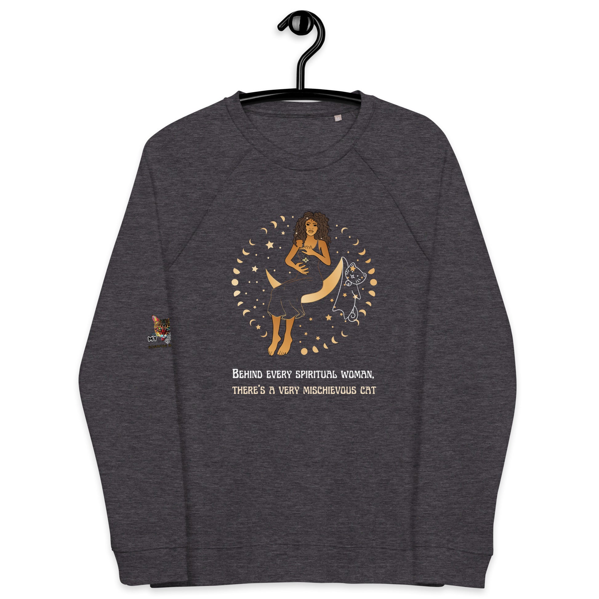 charcoal melange sweatshirt on hanger on white background