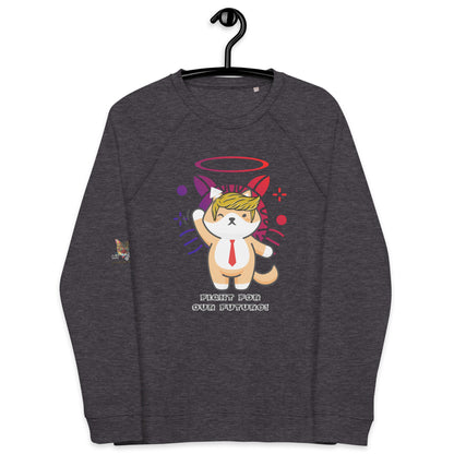 unisex organic sweatshirt grey charcoal melange trump cat design fight for our future