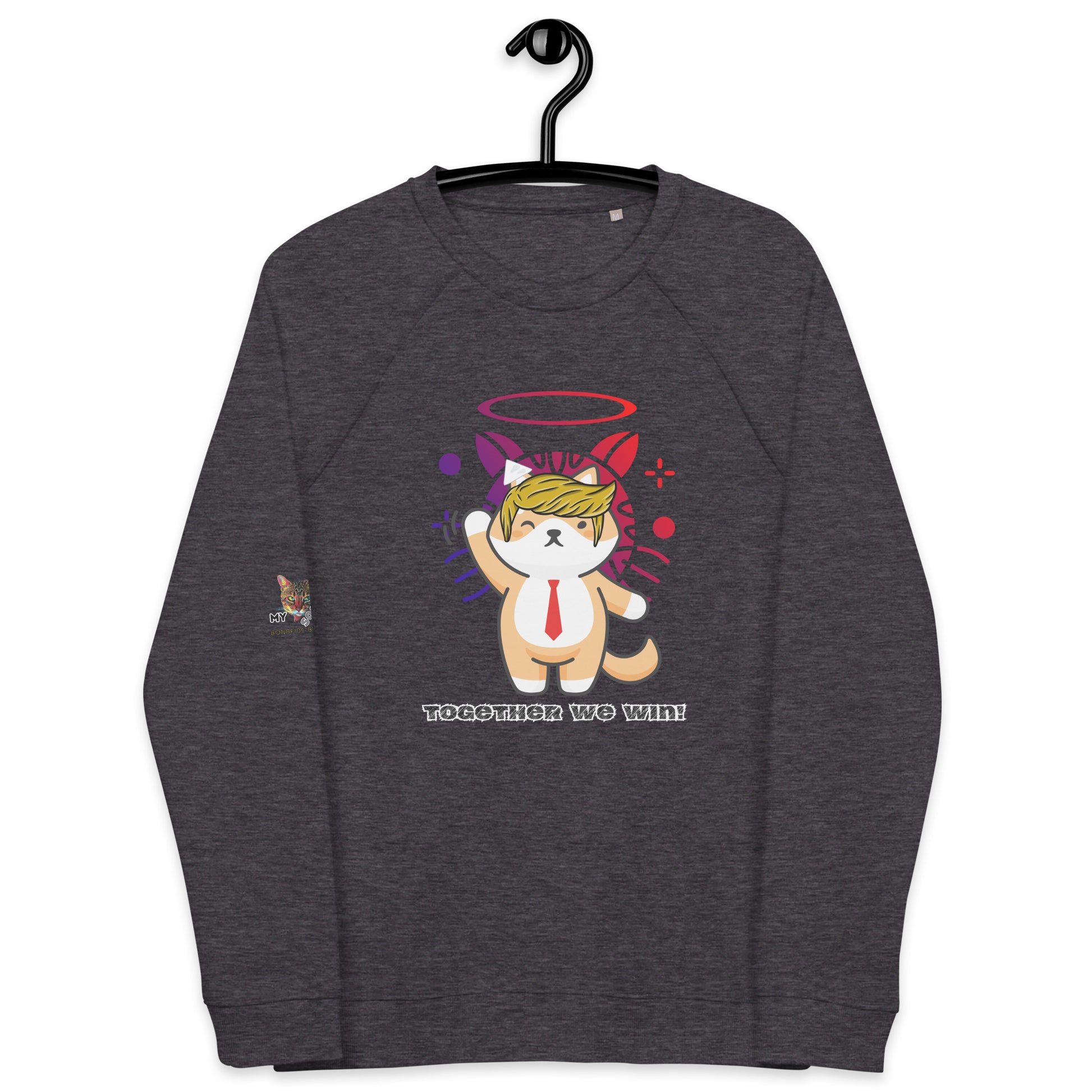 unisex-organic-raglan-sweatshirt-charcoal-melange-front-66a17e99a148c trump top dog together we win