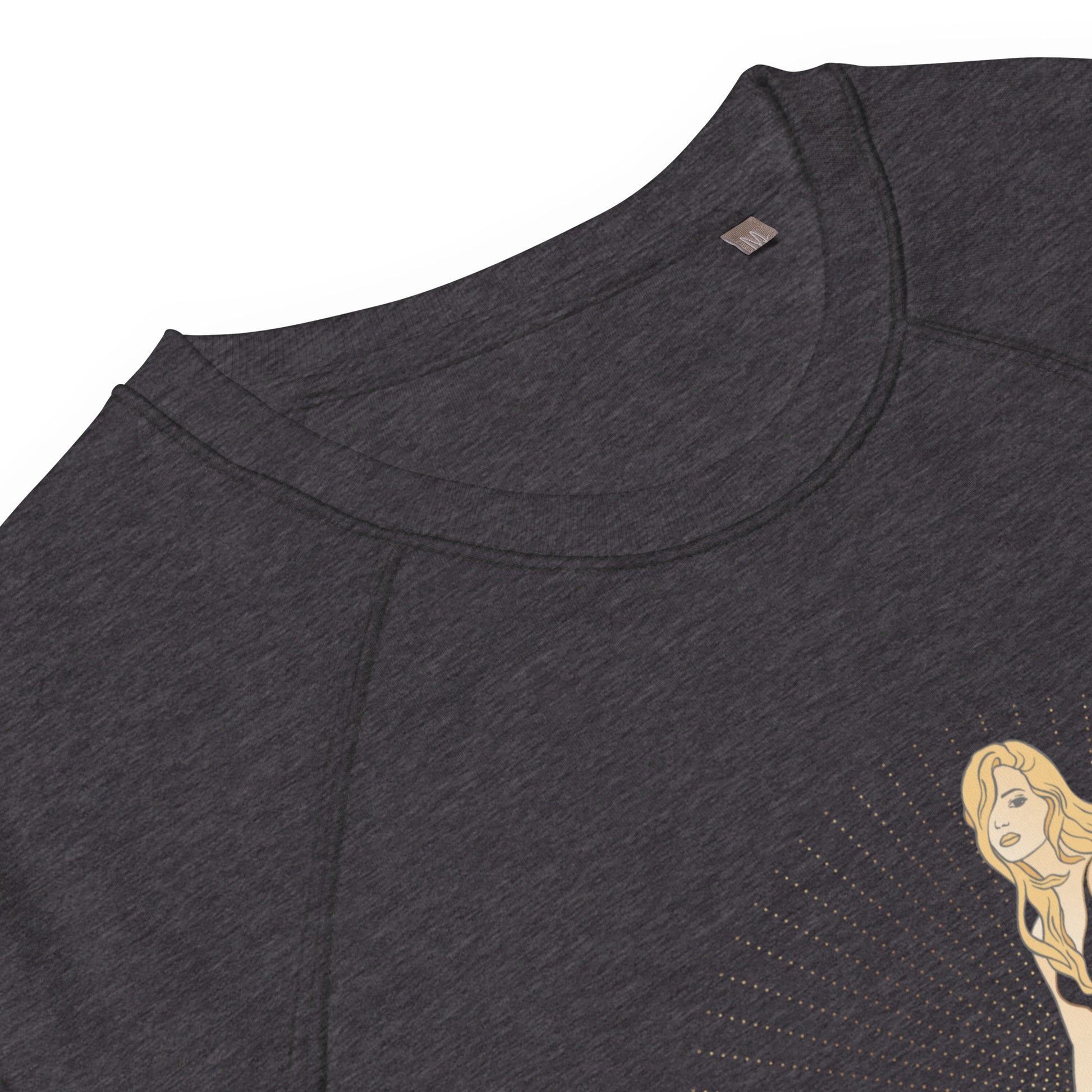 charcoal melange sweatshirt collar close up on white background