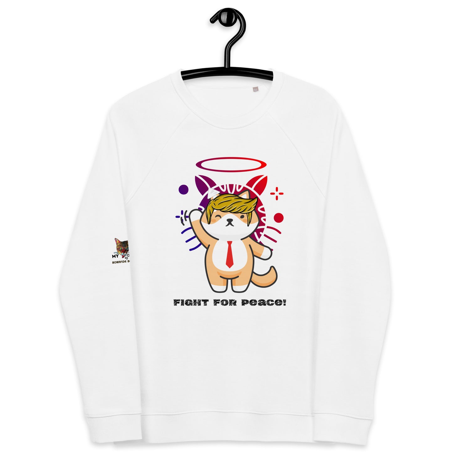 white organic sweatshirt on a hanger