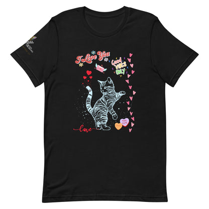 unisex black tshirt on white background i love you good vibes only