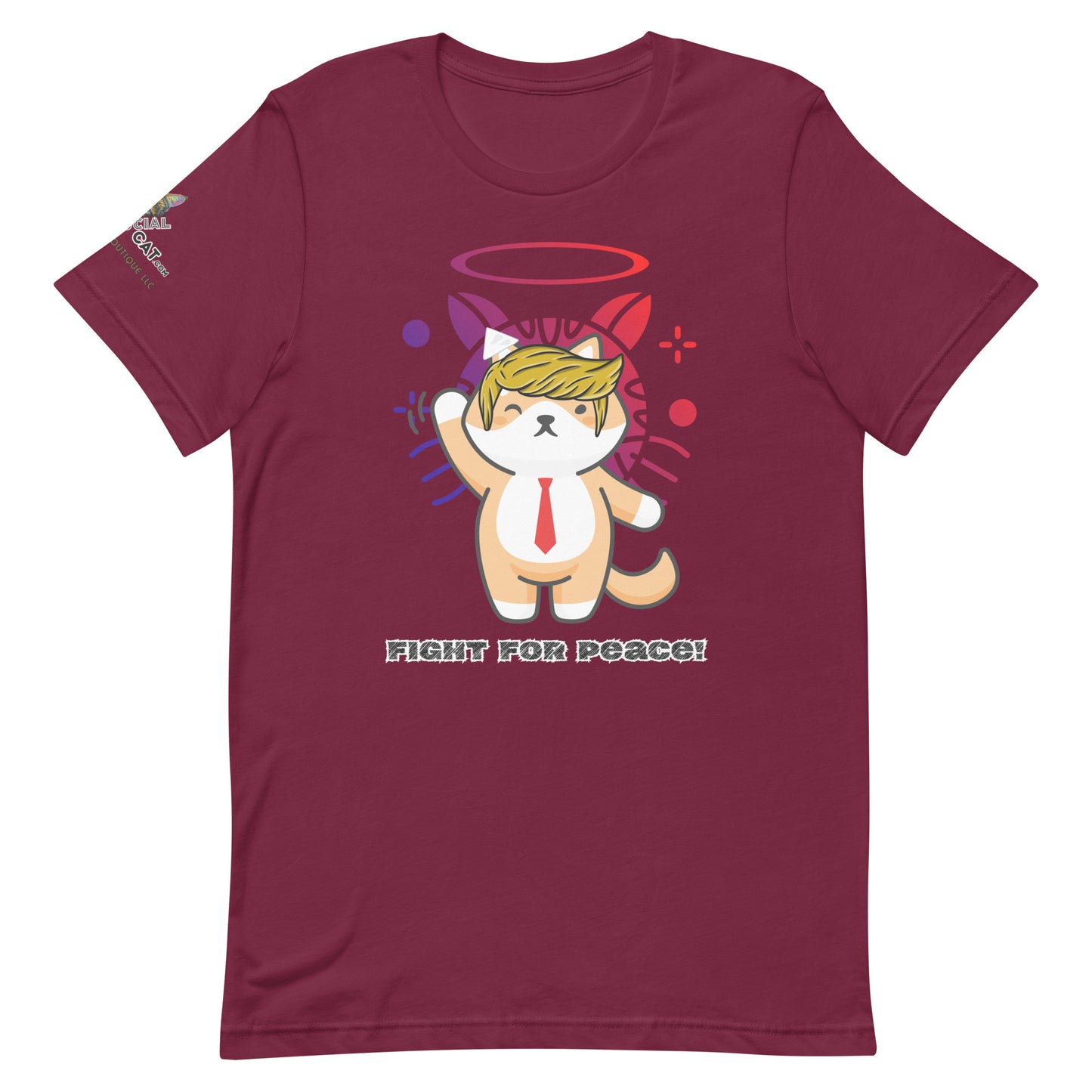 maroon tshirt unisex front view trump fight for peace