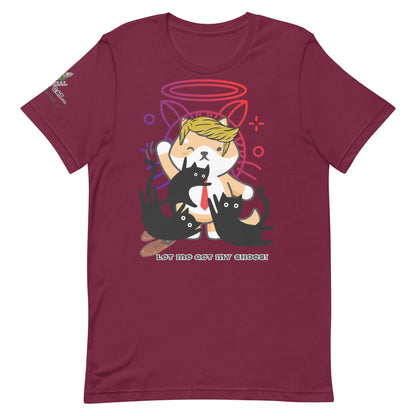 unisex staple maroon cotton tshirt front trump top dog design let me get my shoes