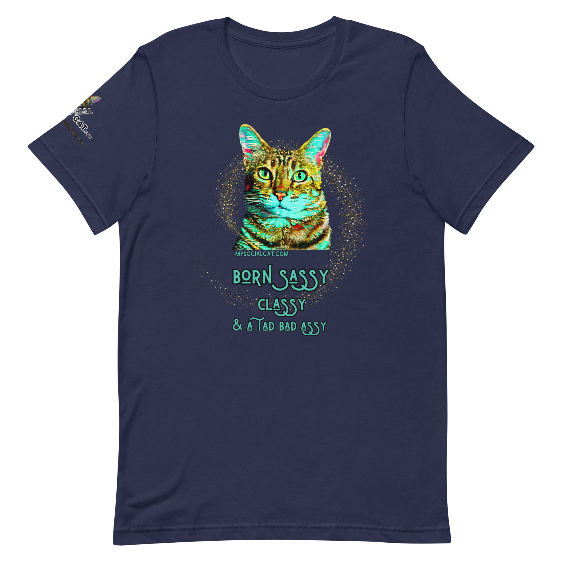 unisex navy tshirt front view white background mysocialcat.com
