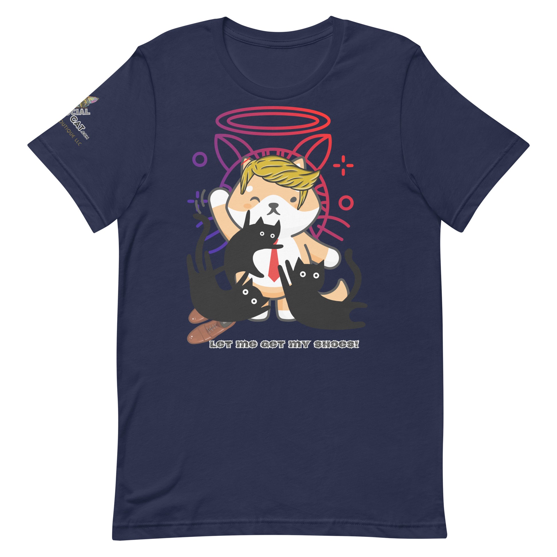 unisex staple navy cotton tshirt front trump top dog design let me get my shoes