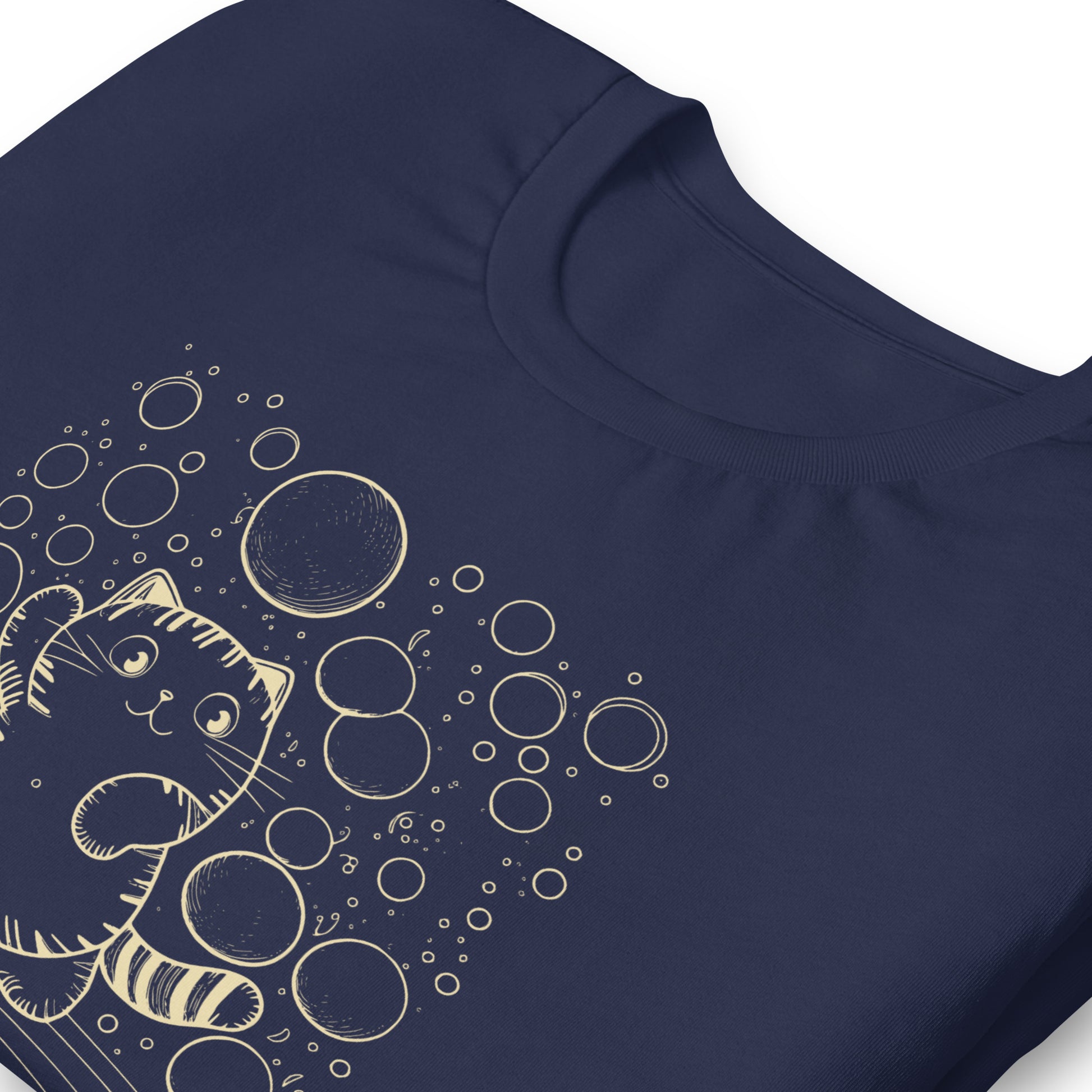 close up collar view navy tshirt on white background