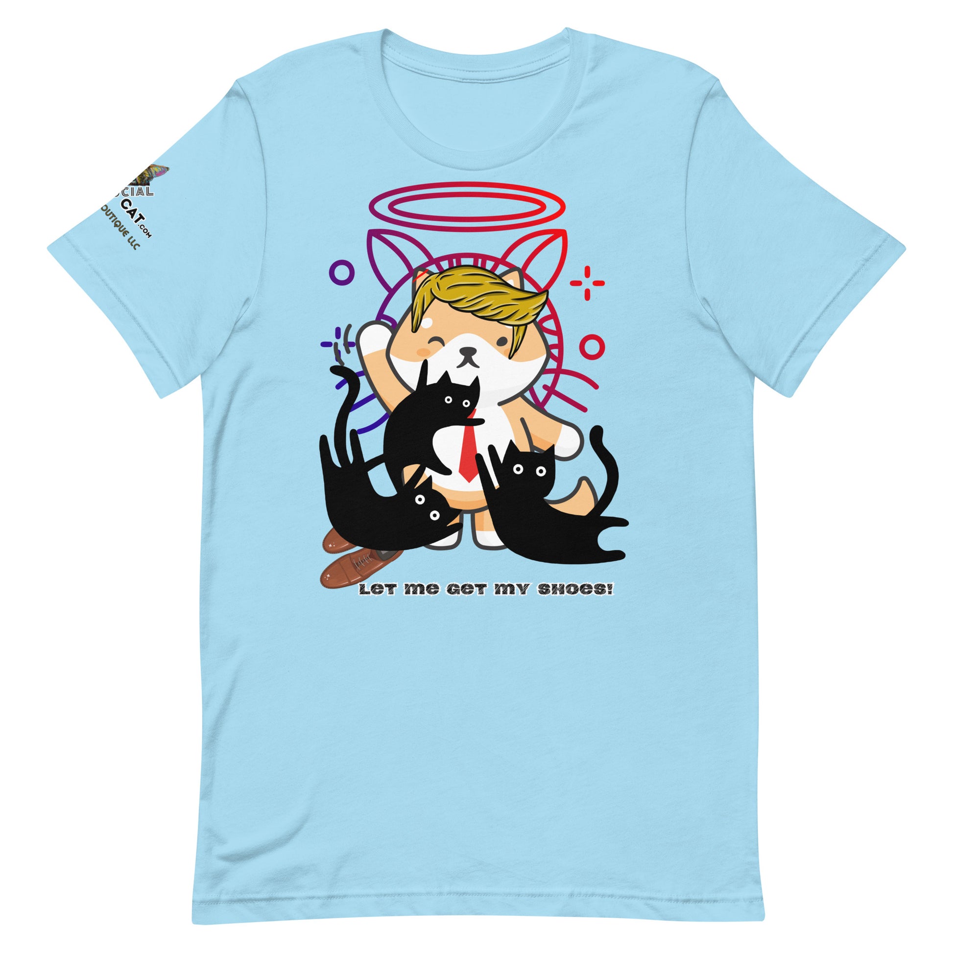 unisex staple ocean blue cotton tshirt front trump top dog design let me get my shoes
