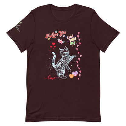 unisex oxblood black tshirt on white background i love you good vibes only