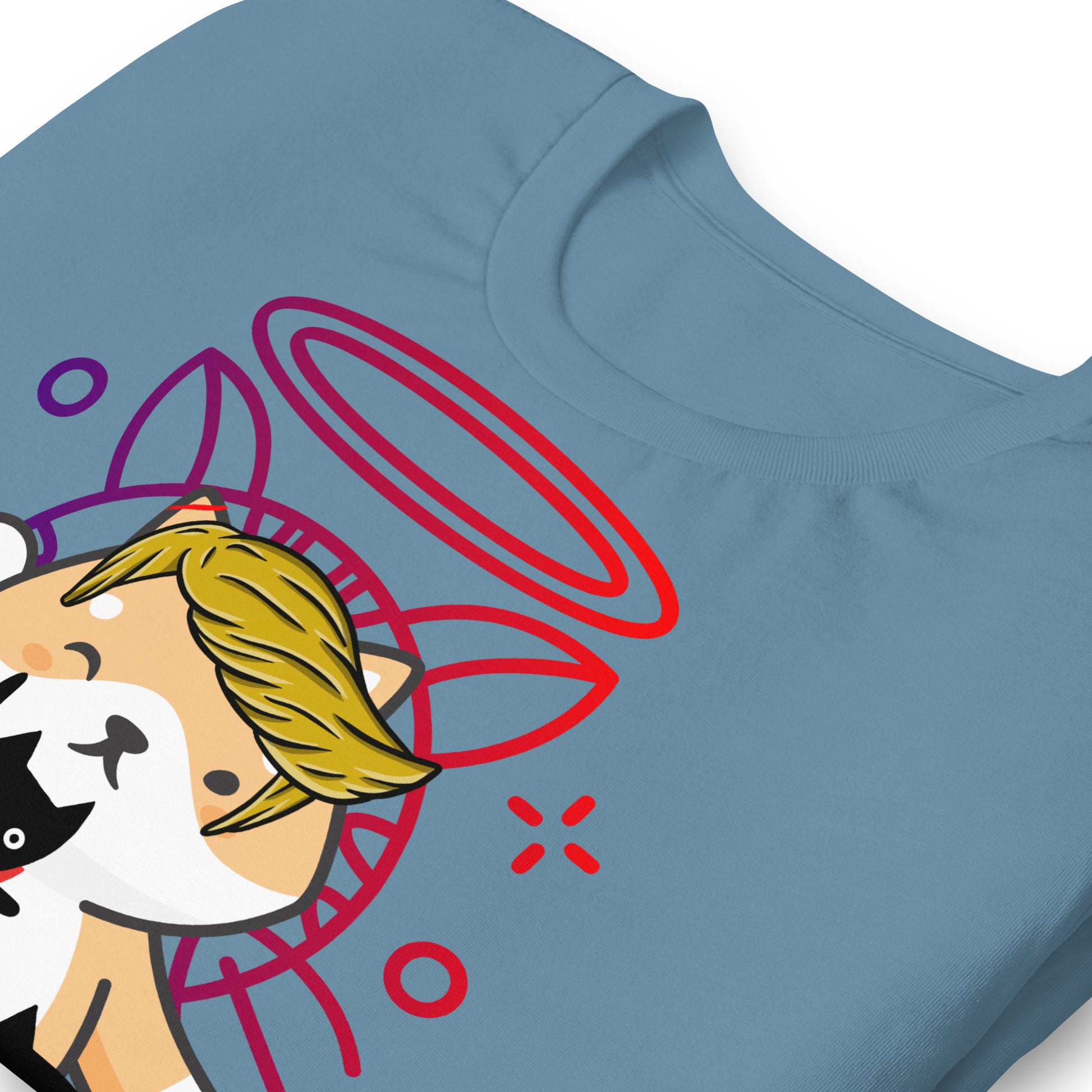 close up t-shirt collar steel blue unisex trump design top dog