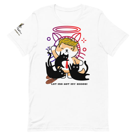 unisex staple white cotton tshirt front trump top dog design let me get my shoes